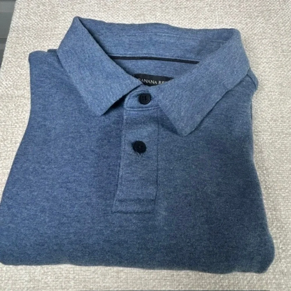 Banana Republic Men's Heathered Slate Blue Luxe Touch Performance Polo Shirt LG
